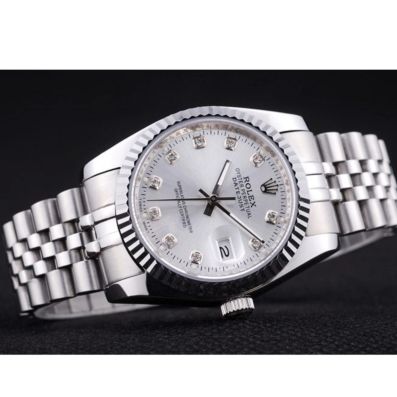 MiroTime 1028 Rolex Datejust Silver Dial Diamonds Ribbed Bezel 7455